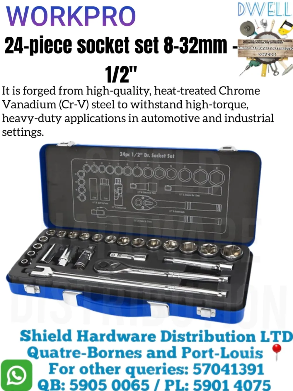 24 -PCS Socket Set 8-2mm 1/2"